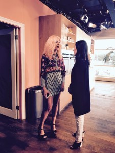 Jen Atkin chats off air to Pixie Lott who was also appearing on the This Morning show