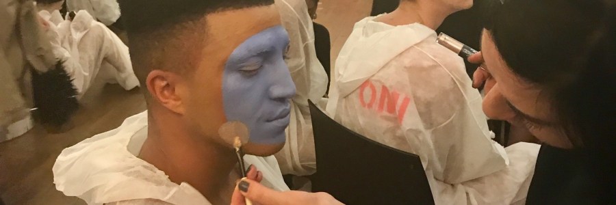 Nikki Taylor uses touchinSOL makeup on models backstage at the Vin + Omi London Fashion Week SS18 showcase